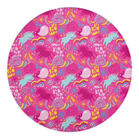 Pink Girly Unicorn Print Round Blanket