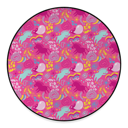 Pink Girly Unicorn Print Round Floor Mat