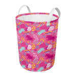 Pink Girly Unicorn Print Round Laundry Basket