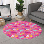 Pink Girly Unicorn Print Round Rug