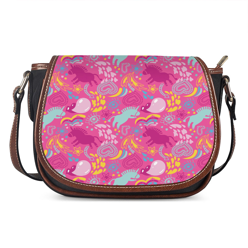 Pink Girly Unicorn Print Saddle Bag
