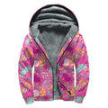 Pink Girly Unicorn Print Sherpa Lined Zip Up Hoodie