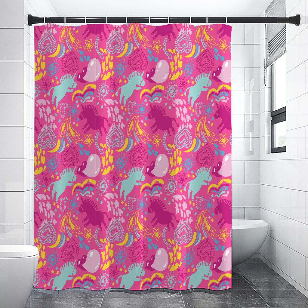Pink Girly Unicorn Print Shower Curtain