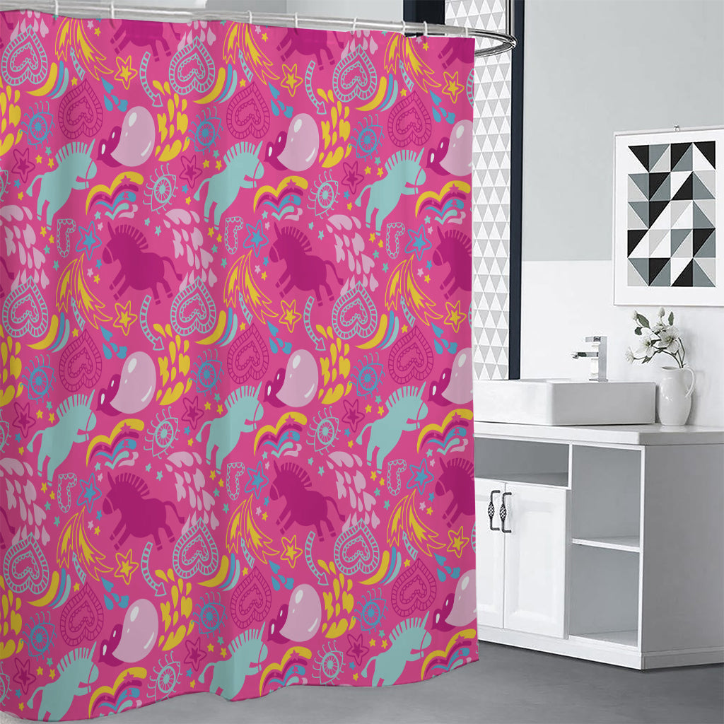 Pink Girly Unicorn Print Shower Curtain