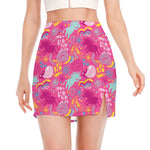 Pink Girly Unicorn Print Side Slit Mini Skirt