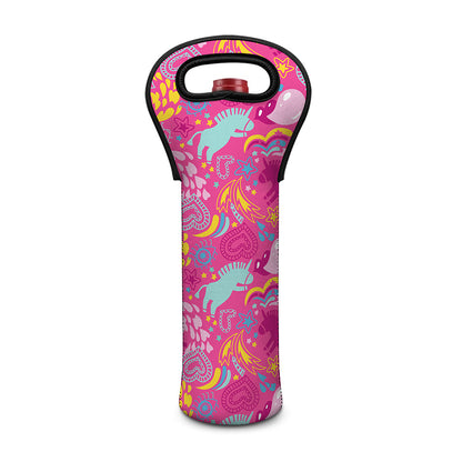 Pink Girly Unicorn Print Single Neoprene Wine Tote