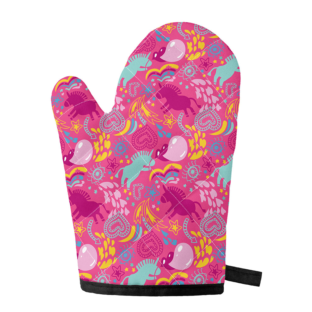 Pink Girly Unicorn Print Single Oven Mitt