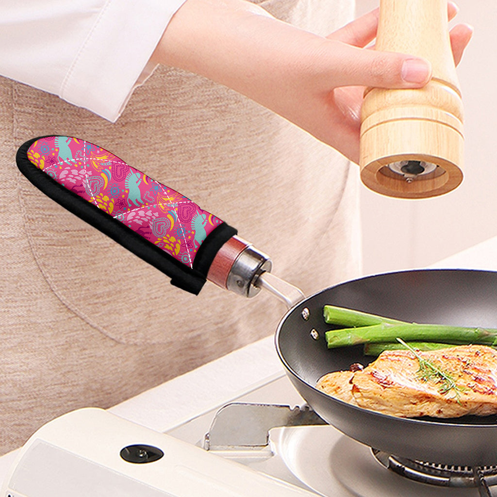 Pink Girly Unicorn Print Skillet Handle Cover