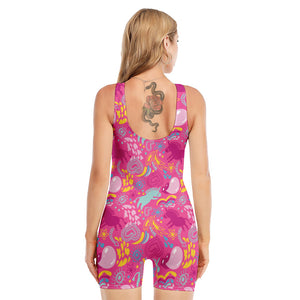 Pink Girly Unicorn Print Sleeveless One Piece Swimsuit