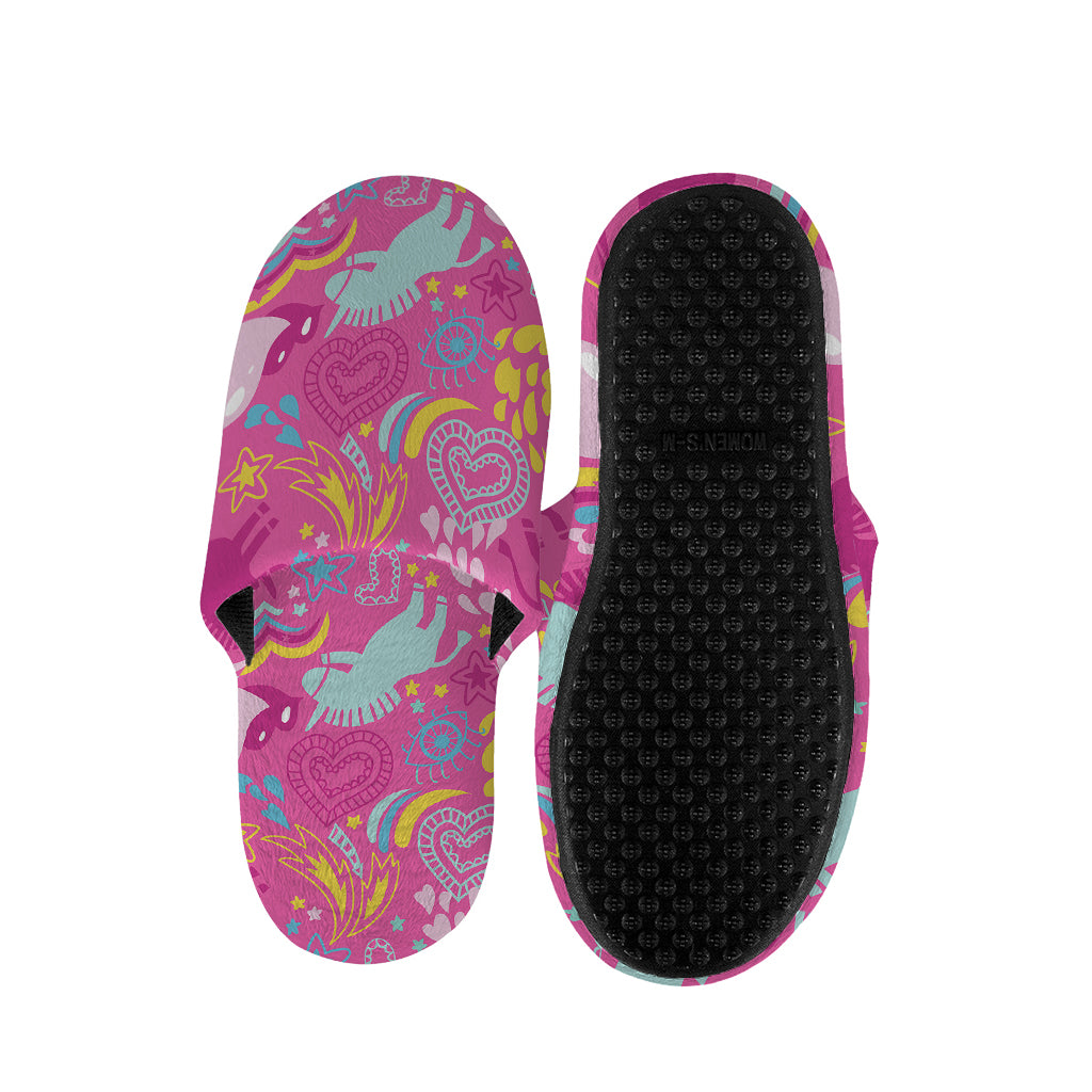 Pink Girly Unicorn Print Slippers