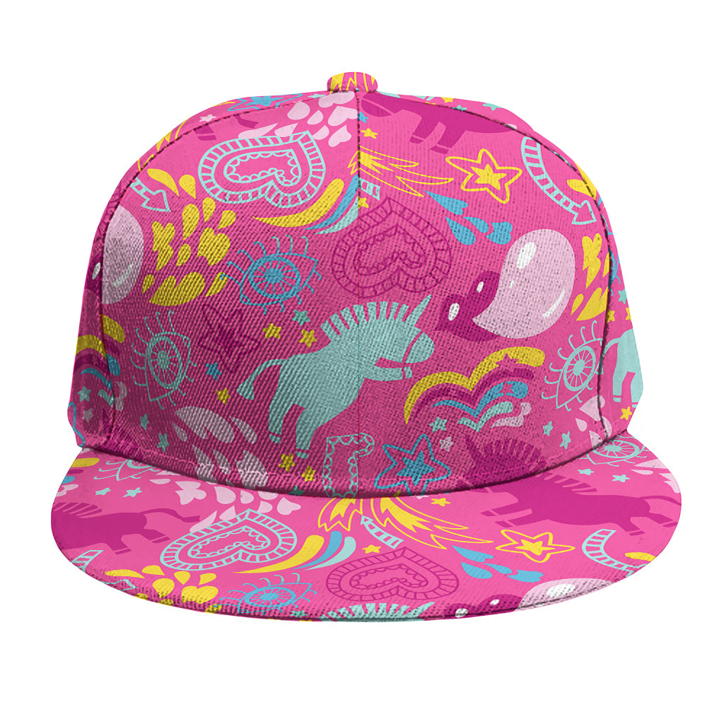 Pink Girly Unicorn Print Snapback Cap
