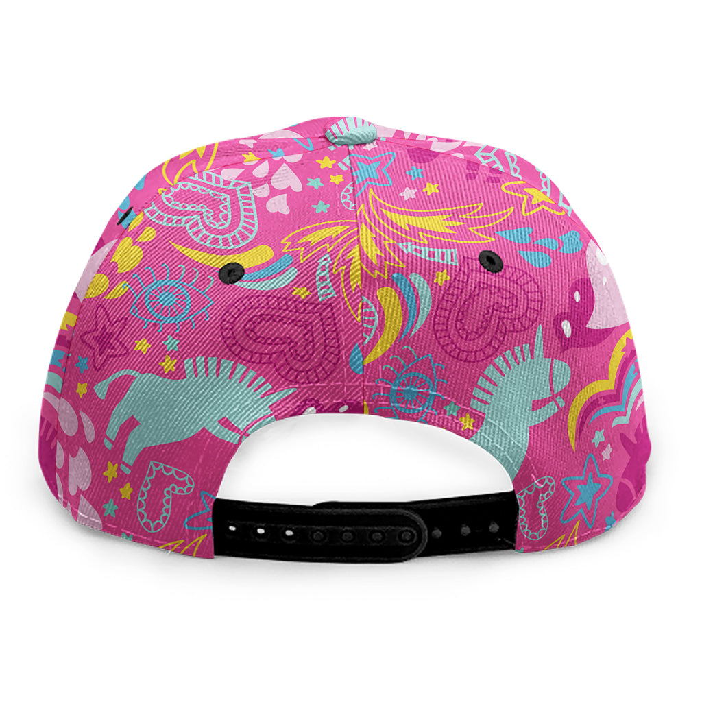 Pink Girly Unicorn Print Snapback Cap
