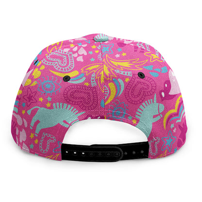 Pink Girly Unicorn Print Snapback Cap