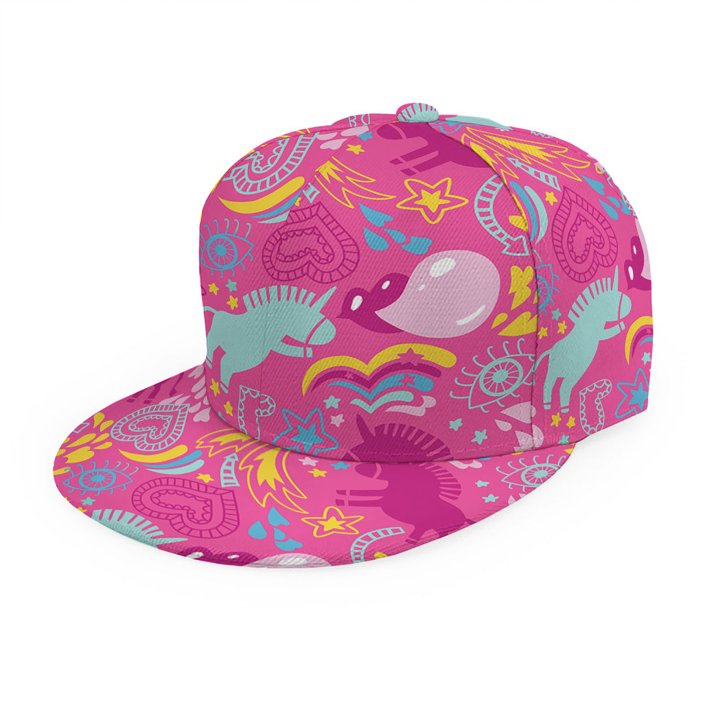 Pink Girly Unicorn Print Snapback Cap
