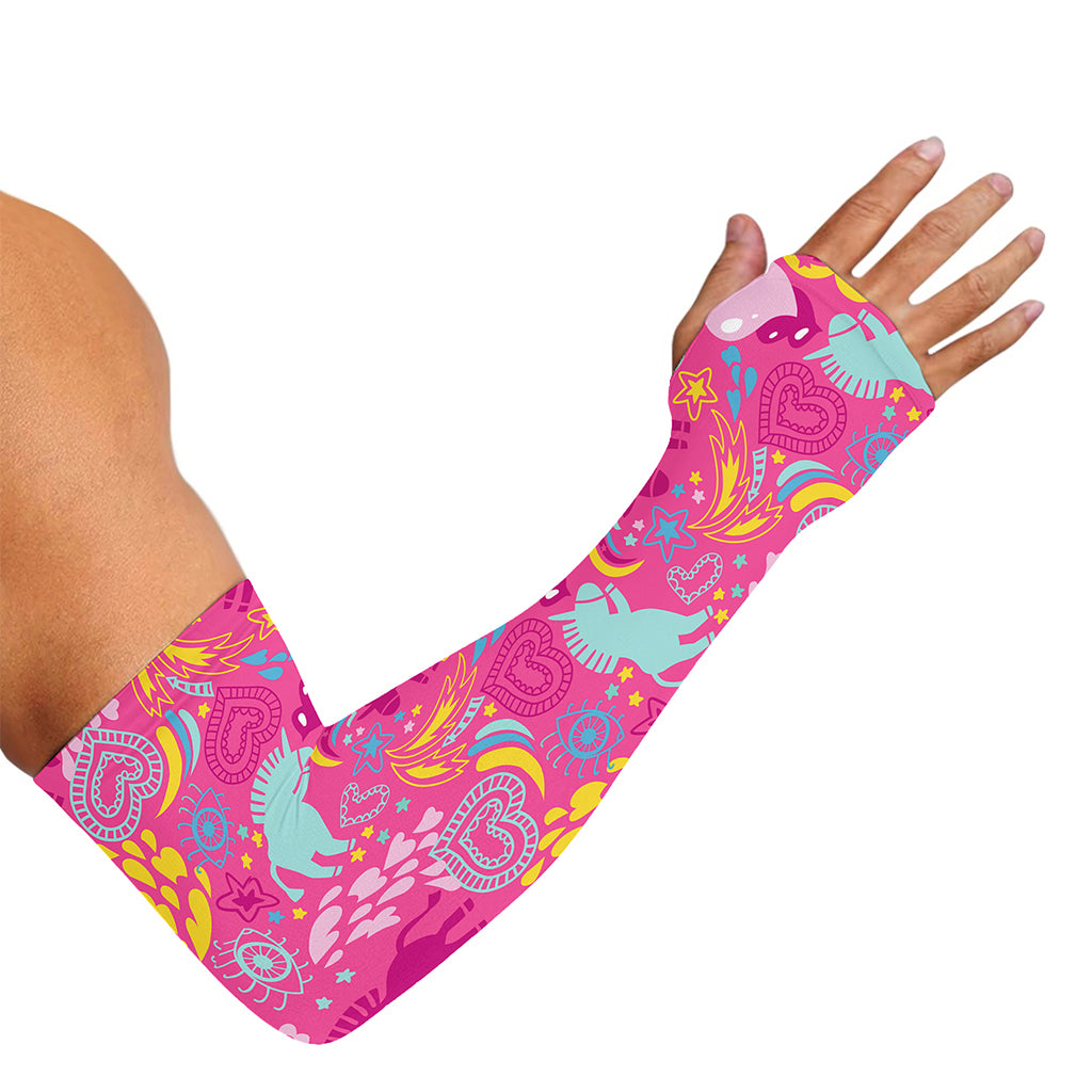 Pink Girly Unicorn Print Sun Protection Arm Sleeves