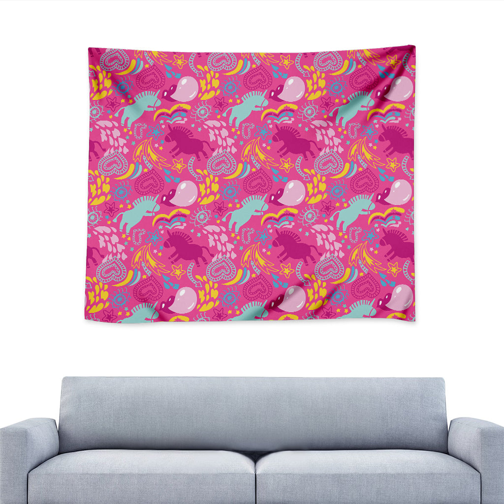 Pink Girly Unicorn Print Tapestry