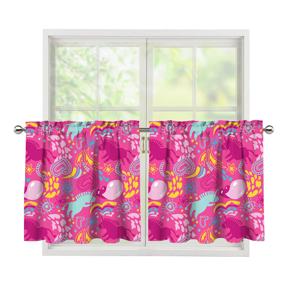 Pink Girly Unicorn Print Tier Curtains