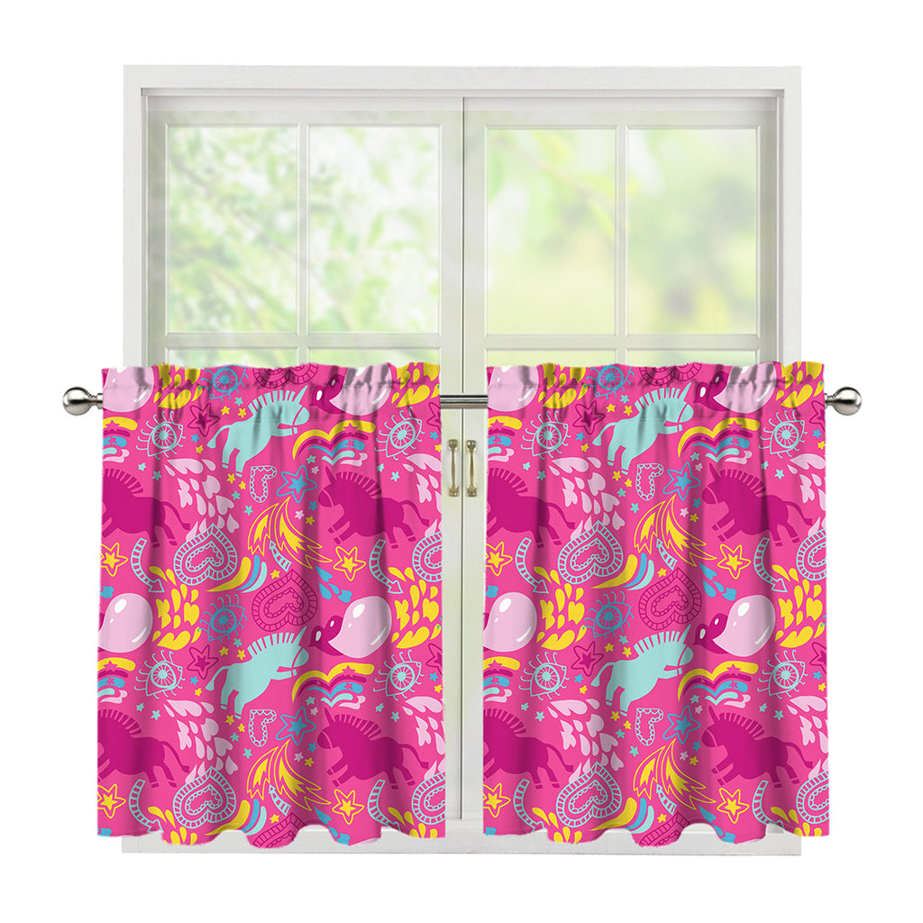 Pink Girly Unicorn Print Tier Curtains