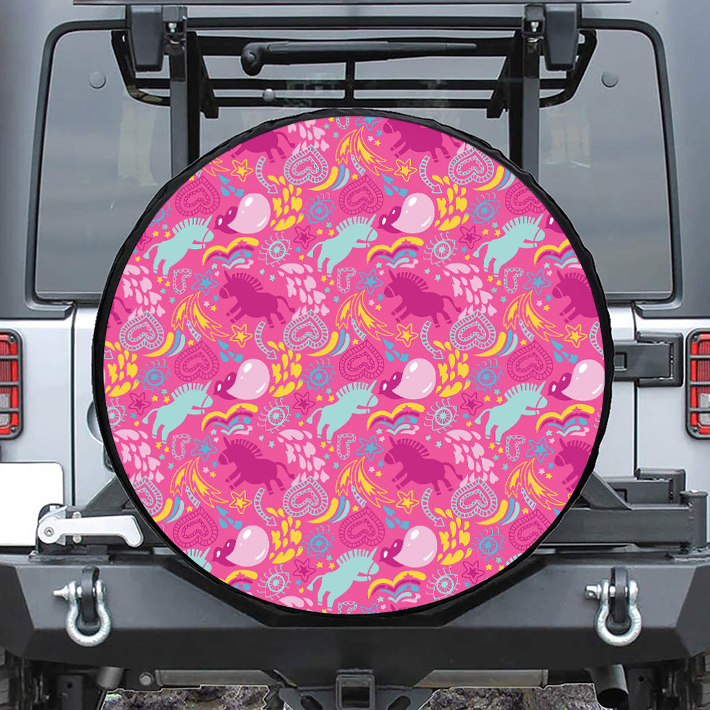 Pink Girly Unicorn Print Tire Cover