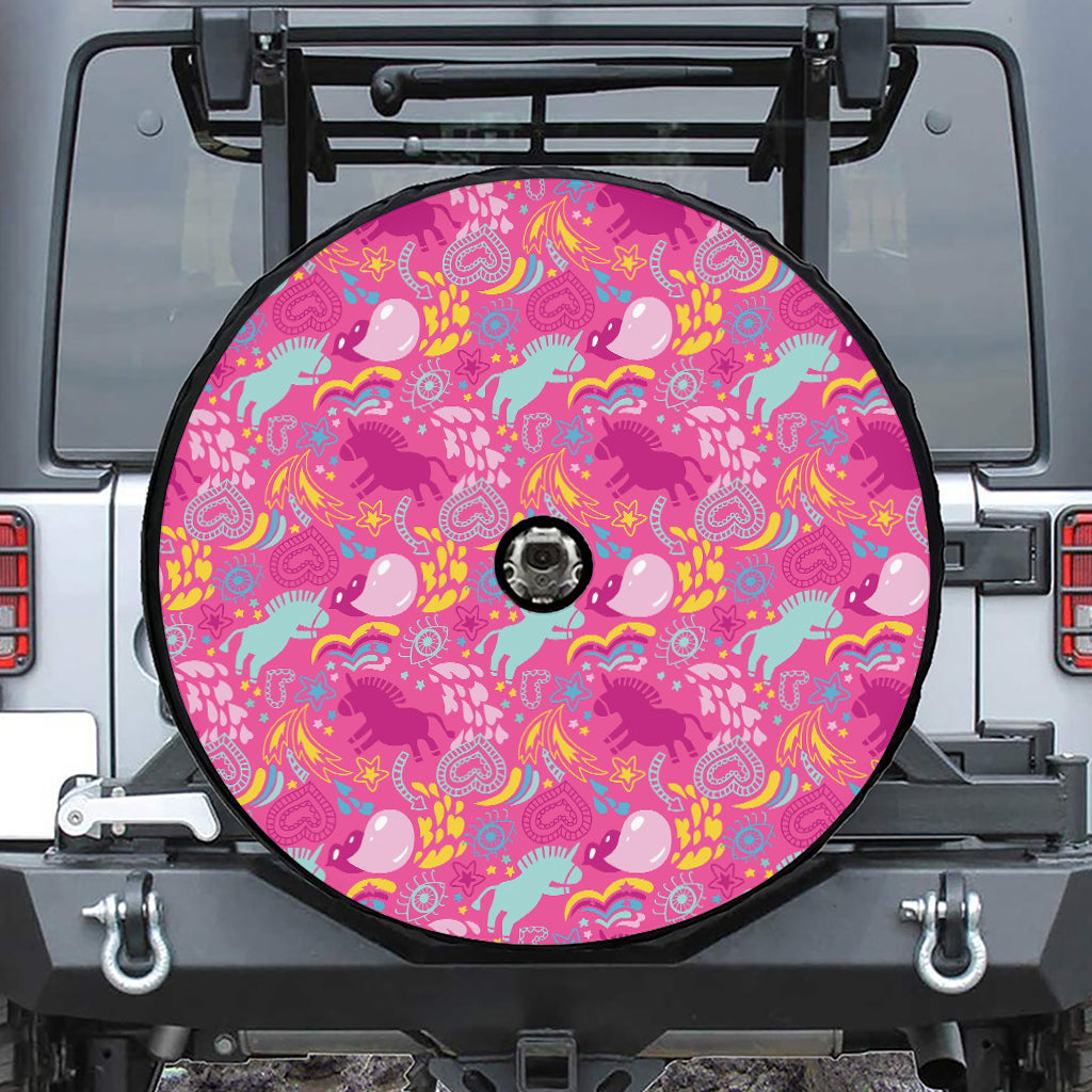 Pink Girly Unicorn Print Tire Cover With Camera Hole