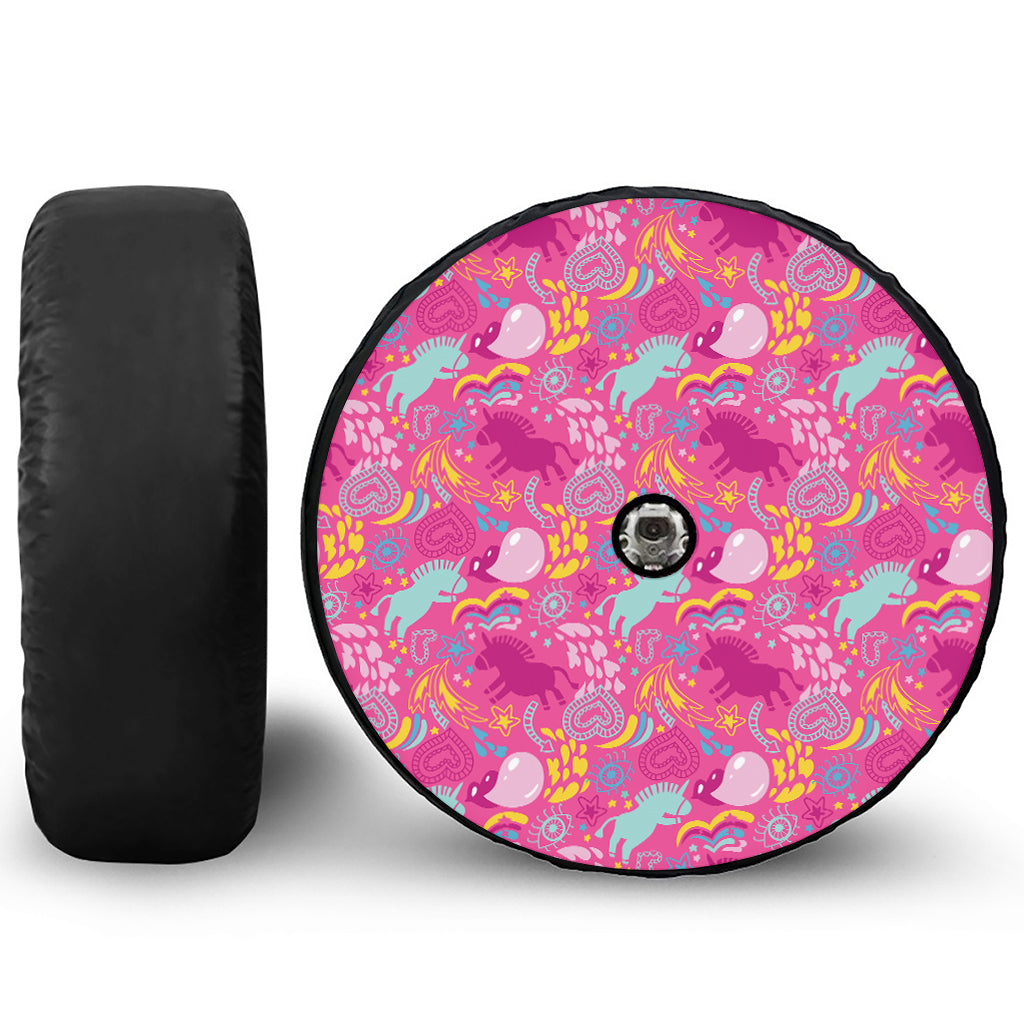 Pink Girly Unicorn Print Tire Cover With Camera Hole