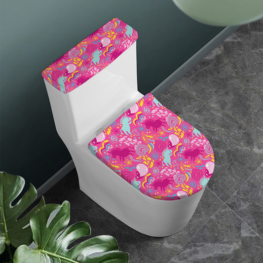 Pink Girly Unicorn Print Toilet Lid And Tank Cover Set
