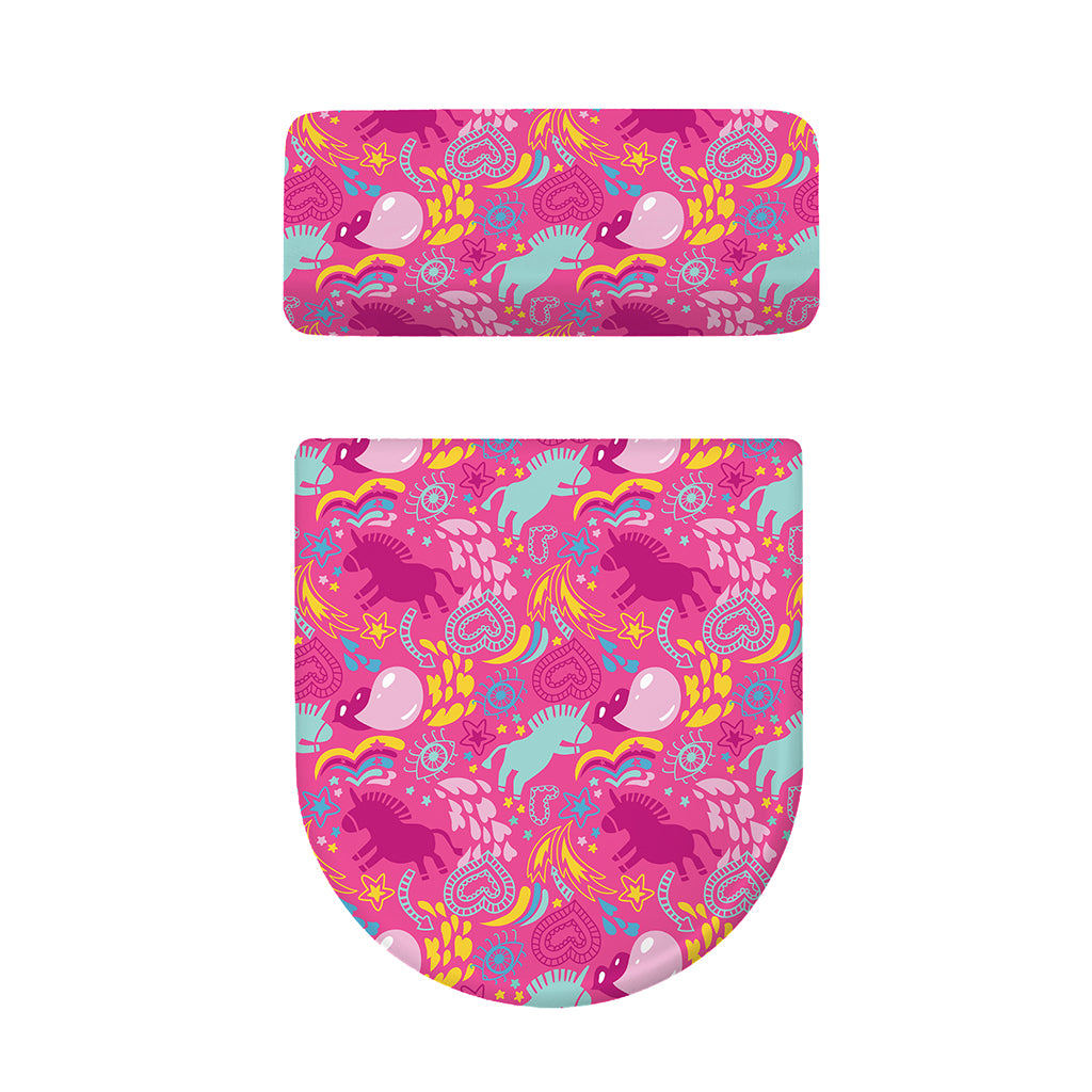 Pink Girly Unicorn Print Toilet Lid And Tank Cover Set