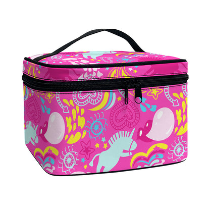 Pink Girly Unicorn Print Travel Makeup Bag