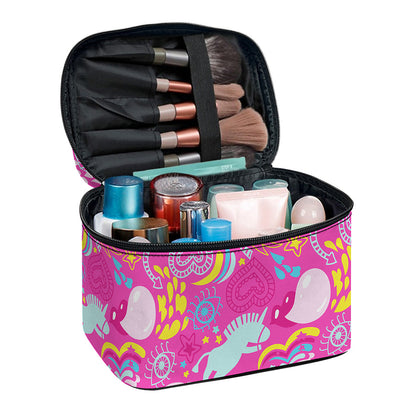 Pink Girly Unicorn Print Travel Makeup Bag
