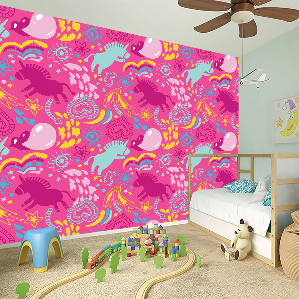 Pink Girly Unicorn Print Wall Sticker