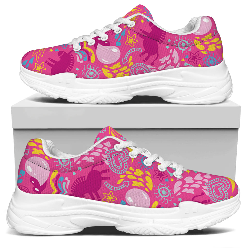 Pink Girly Unicorn Print White Chunky Shoes