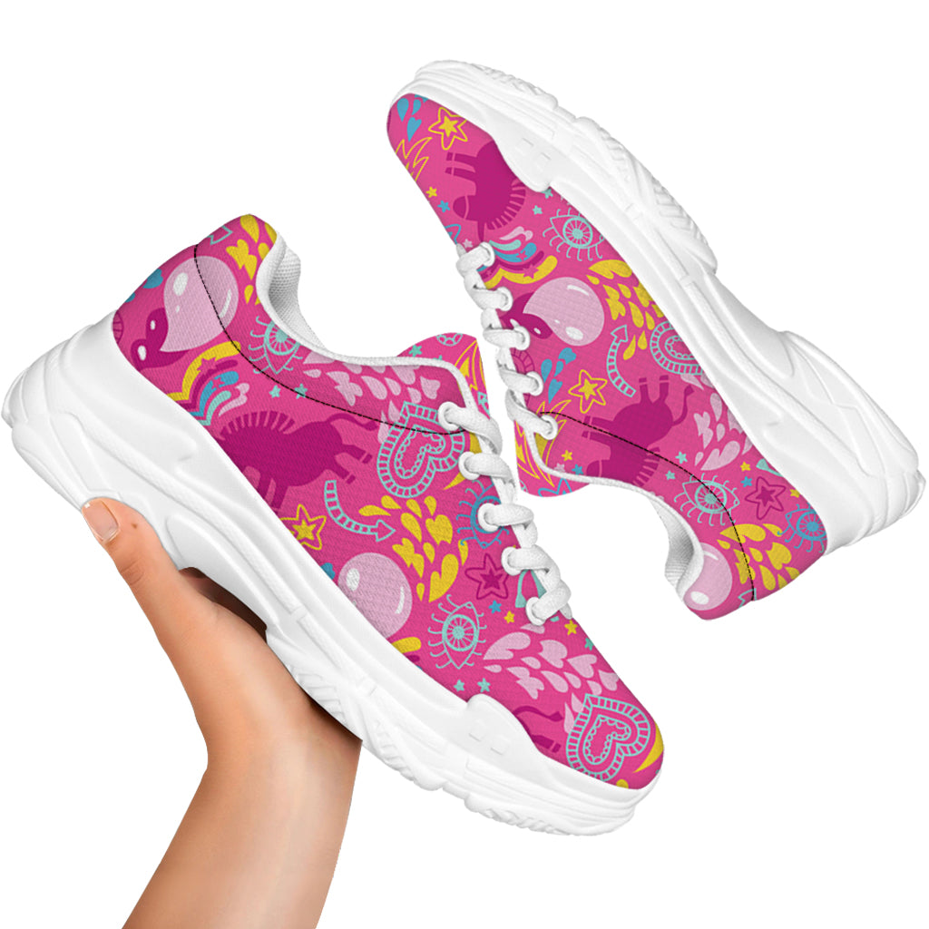 Pink Girly Unicorn Print White Chunky Shoes