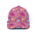 Pink Girly Unicorn Print White Mesh Trucker Hat