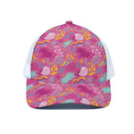 Pink Girly Unicorn Print White Mesh Trucker Cap