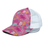 Pink Girly Unicorn Print White Mesh Trucker Cap