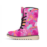 Pink Girly Unicorn Print Winter Boots