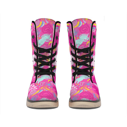 Pink Girly Unicorn Print Winter Boots