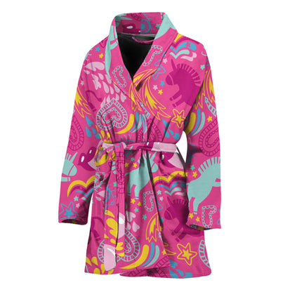 Pink Girly Unicorn Print Women's Bathrobe