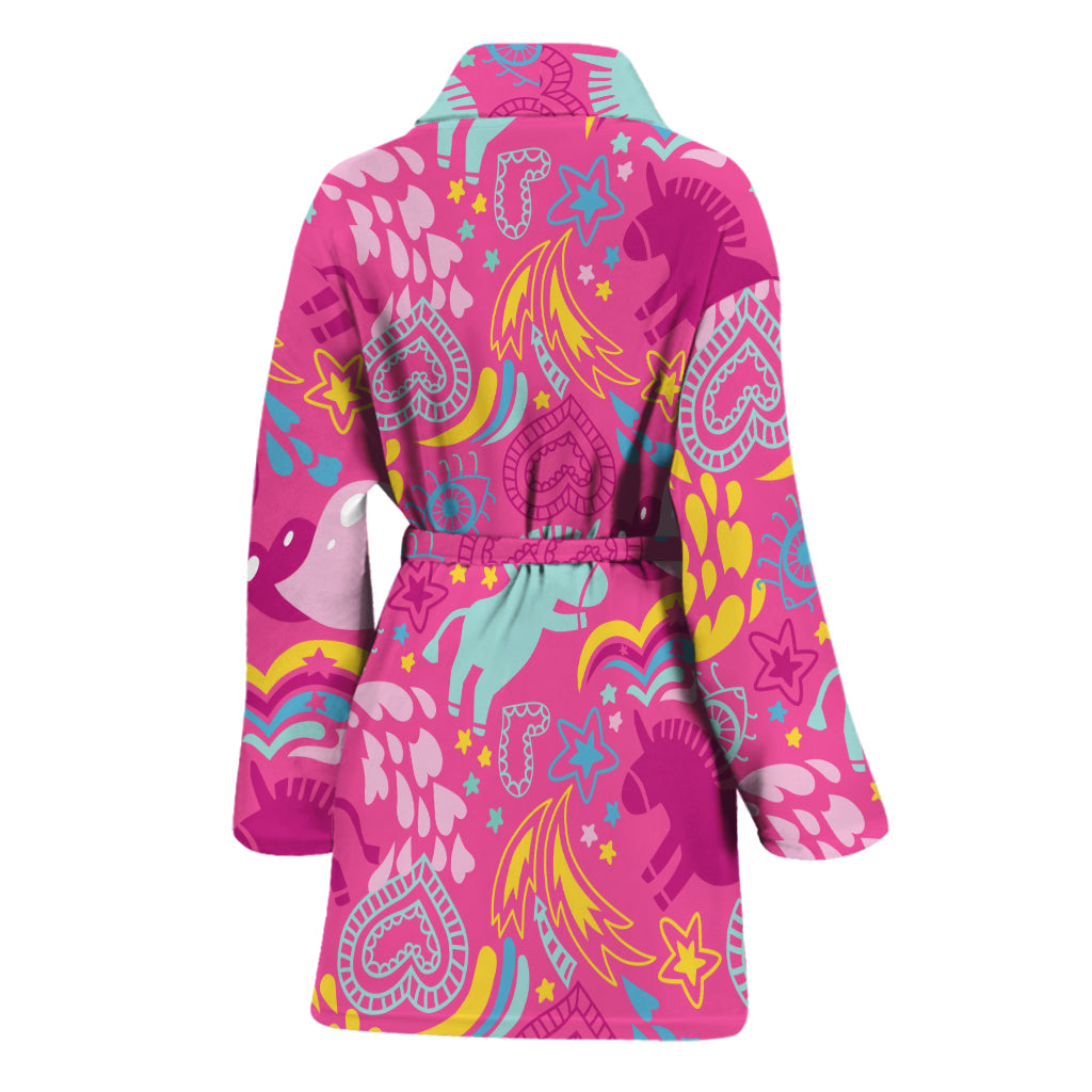 Pink Girly Unicorn Print Women's Bathrobe