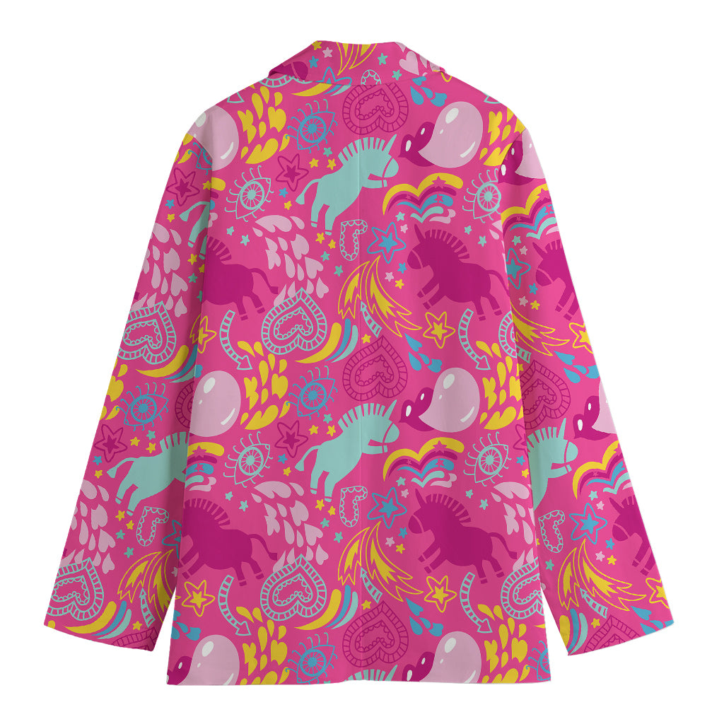 Pink Girly Unicorn Print Women's Blazer