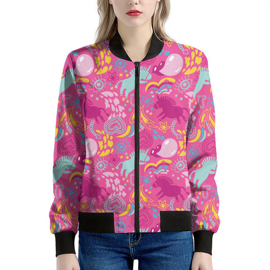 Pink Girly Unicorn Print Women's Bomber Jacket