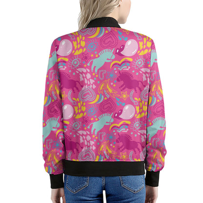 Pink Girly Unicorn Print Women's Bomber Jacket