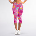 Pink Girly Unicorn Print Women's Capri Leggings