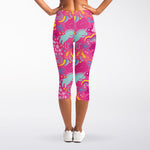 Pink Girly Unicorn Print Women's Capri Leggings