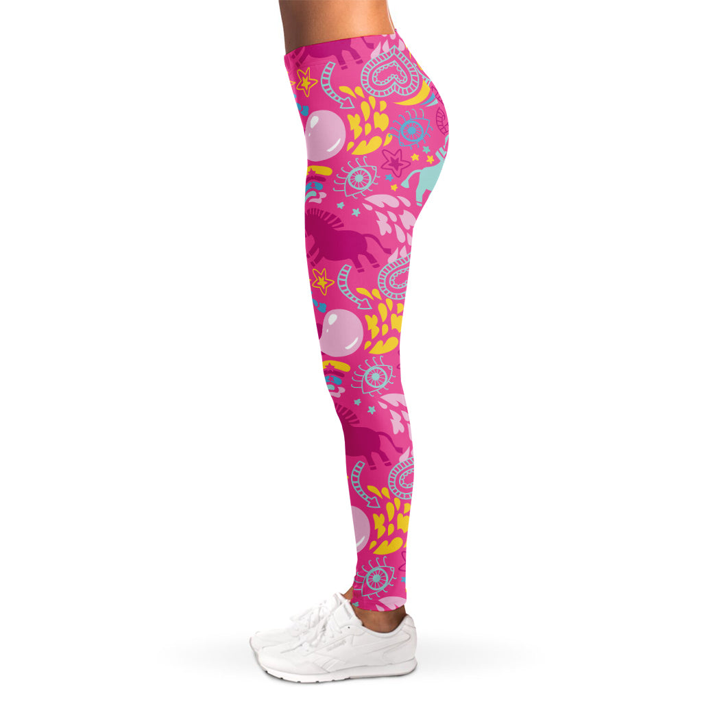 Pink Girly Unicorn Print Women's Leggings