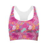 Pink Girly Unicorn Print Women's Sports Bra