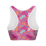 Pink Girly Unicorn Print Women's Sports Bra