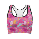 Pink Girly Unicorn Print Women's Sports Bra