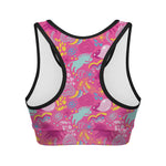 Pink Girly Unicorn Print Women's Sports Bra