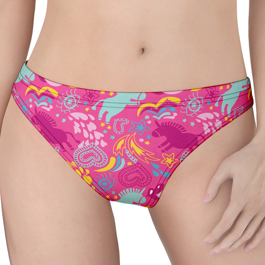 Pink Girly Unicorn Print Women's Thong